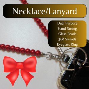 Hand-strung Red Glass Pearl Necklace / Lanyard / Glasses Holder